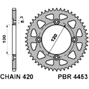 Beta PBR Bakdrev Track 50ccm 60T 420 Alu Sølv